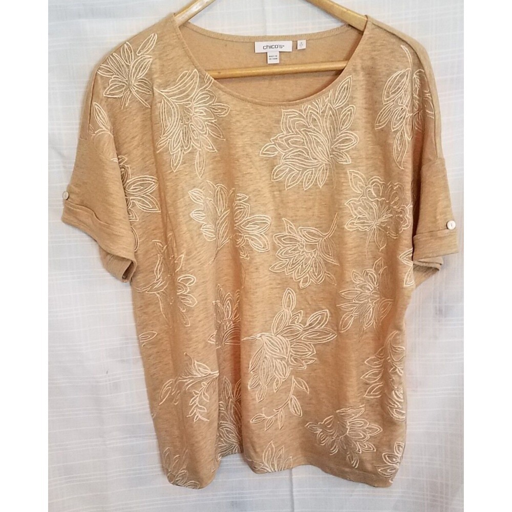 Women Chico's Short Sleeve Embroidery Top Size‎ Large